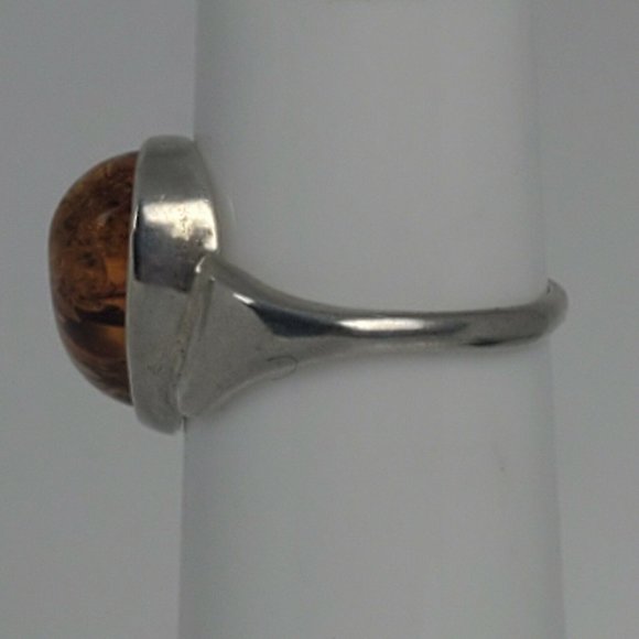 Vtg Sterling Silver SOLD Cognac Honey Amber Ring - Picture 3 of 11